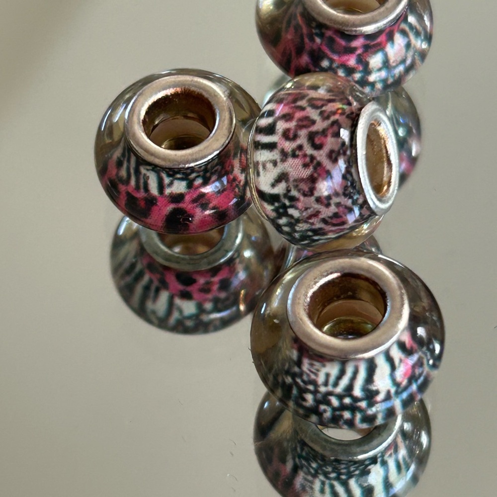 Animal Print Murano Glass Bead  charm Bracelet